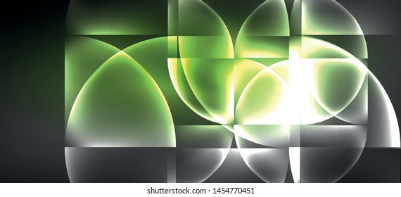 Líneas tecno brillantes, fondo abstracto futurista de alta tecnología. Plantilla con formas abstractas en el espacio oscuro, ilustración vectorial