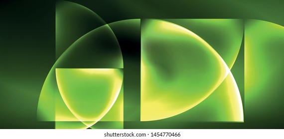 Neon glowing techno lines, hi-tech futuristic abstract background. Template with abstract shapes in dark space, vector illustration