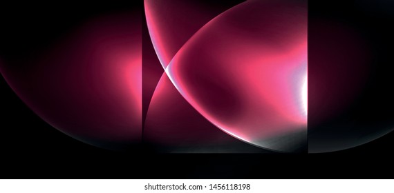 Neon glowing techno lines, hi-tech futuristic abstract background. Template with abstract shapes in dark space, vector illustration