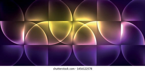Neon leuchtende Techno-Linien, High-Tech-futuristischer abstrakter Hintergrund. Vorlage mit abstrakten Formen im dunklen Raum, Vektorgrafik