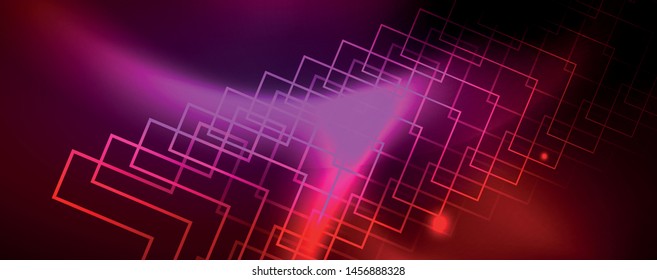 Líneas tecno brillantes neón, plantilla de fondo abstracto de alta tecnología futurista