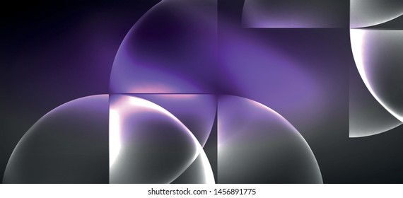 Neon glowing techno lines, hi-tech futuristic abstract background. Template with abstract shapes in dark space, vector illustration