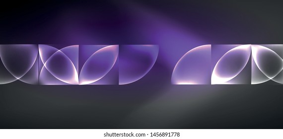 Neon glowing techno lines, hi-tech futuristic abstract background. Template with abstract shapes in dark space, vector illustration