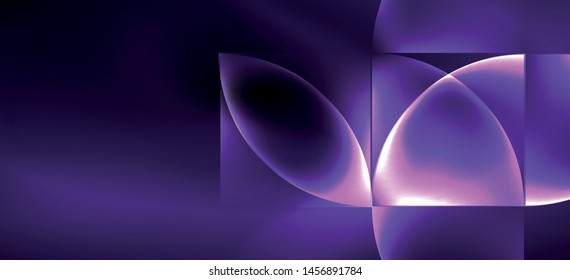 Neon glowing techno lines, hi-tech futuristic abstract background. Template with abstract shapes in dark space, vector illustration