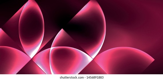 Neon glowing techno lines, hi-tech futuristic abstract background. Template with abstract shapes in dark space, vector illustration