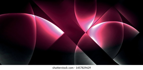 Neon glowing techno lines, hi-tech futuristic abstract background. Template with abstract shapes in dark space, vector illustration