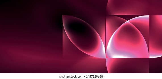 Neon glowing techno lines, hi-tech futuristic abstract background. Template with abstract shapes in dark space, vector illustration