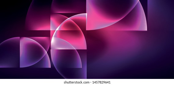 Neon glowing techno lines, hi-tech futuristic abstract background. Template with abstract shapes in dark space, vector illustration