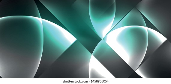 Neon glowing techno lines, hi-tech futuristic abstract background. Template with abstract shapes in dark space, vector illustration