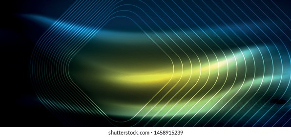Neon glowing techno lines, hi-tech futuristic abstract background template with square shapes, vector design