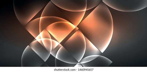 Neon glowing techno lines, hi-tech futuristic abstract background. Template with abstract shapes in dark space, vector illustration