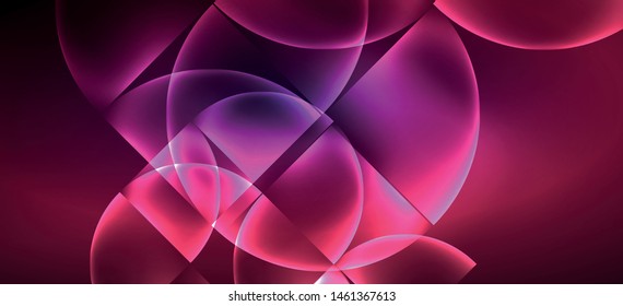 Neon glowing techno lines, hi-tech futuristic abstract background. Template with abstract shapes in dark space, vector illustration