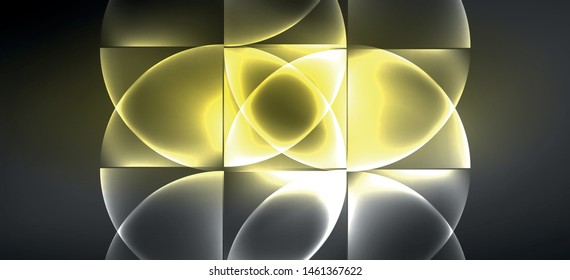 Neon glowing techno lines, hi-tech futuristic abstract background. Template with abstract shapes in dark space, vector illustration