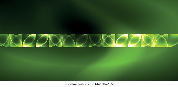 Neon glowing techno lines, hi-tech futuristic abstract background. Template with abstract shapes in dark space, vector illustration