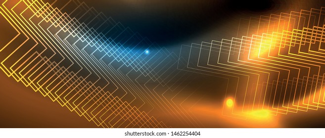 Neon glowing techno lines, hi-tech futuristic abstract background template
