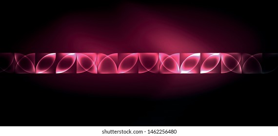 Neon glowing techno lines, hi-tech futuristic abstract background. Template with abstract shapes in dark space, vector illustration