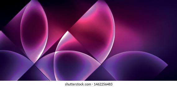 Neon glowing techno lines, hi-tech futuristic abstract background. Template with abstract shapes in dark space, vector illustration