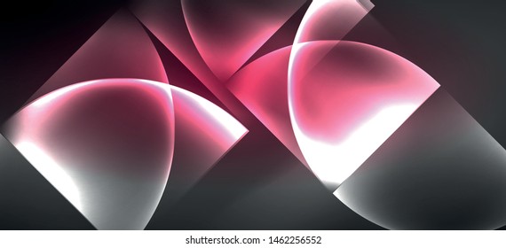 Neon glowing techno lines, hi-tech futuristic abstract background. Template with abstract shapes in dark space, vector illustration