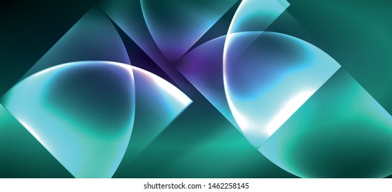 Neon glowing techno lines, hi-tech futuristic abstract background. Template with abstract shapes in dark space, vector illustration