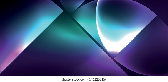 Neon leuchtende Techno-Linien, High-Tech-futuristischer abstrakter Hintergrund. Vorlage mit abstrakten Formen im dunklen Raum, Vektorgrafik