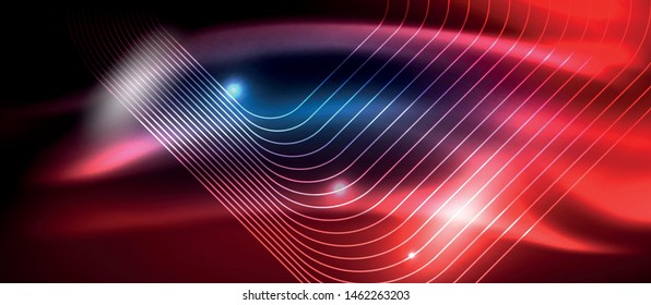 Líneas tecno brillantes de neón, plantilla de fondo abstracto de alta tecnología futurista con formas cuadradas, diseño vectorial