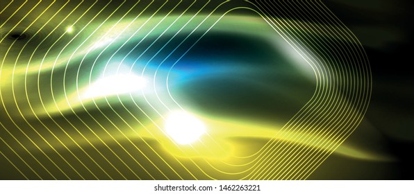 Neon glowing techno lines, hi-tech futuristic abstract background template with square shapes, vector design