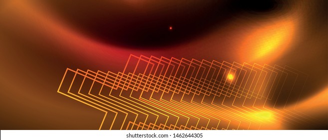 Líneas tecno brillantes neón, plantilla de fondo abstracto de alta tecnología futurista
