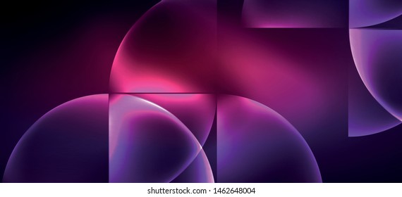 Neon glowing techno lines, hi-tech futuristic abstract background. Template with abstract shapes in dark space, vector illustration