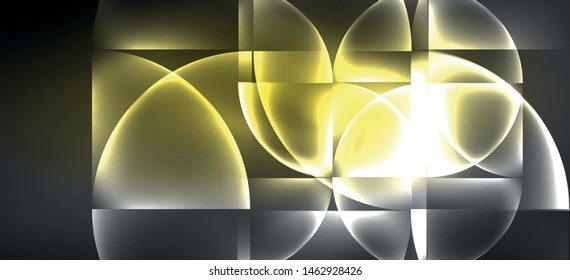 Neon glowing techno lines, hi-tech futuristic abstract background. Template with abstract shapes in dark space, vector illustration