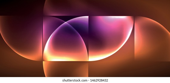 Neon glowing techno lines, hi-tech futuristic abstract background. Template with abstract shapes in dark space, vector illustration