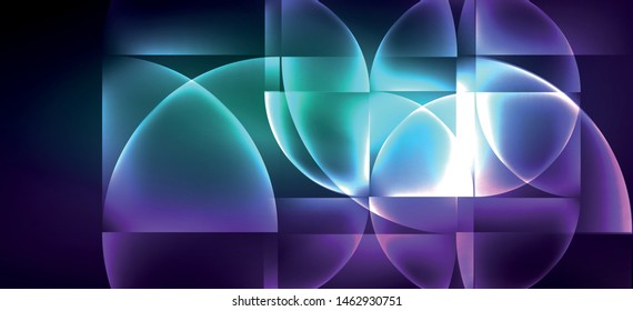 Neon glowing techno lines, hi-tech futuristic abstract background. Template with abstract shapes in dark space, vector illustration