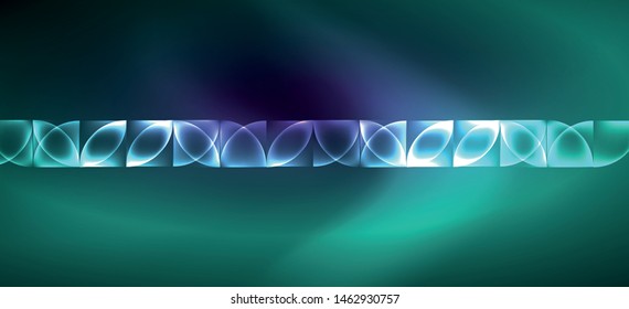 Neon glowing techno lines, hi-tech futuristic abstract background. Template with abstract shapes in dark space, vector illustration