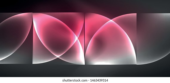 Neon glowing techno lines, hi-tech futuristic abstract background. Template with abstract shapes in dark space, vector illustration