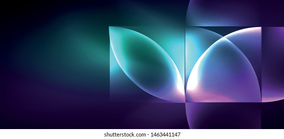 Neon glowing techno lines, hi-tech futuristic abstract background. Template with abstract shapes in dark space, vector illustration
