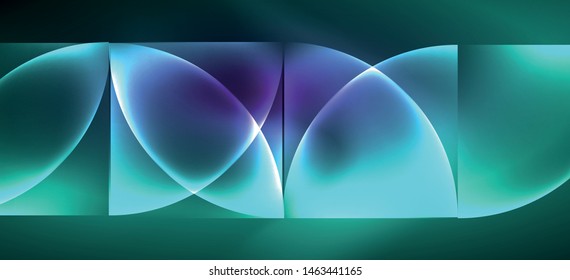 Neon glowing techno lines, hi-tech futuristic abstract background. Template with abstract shapes in dark space, vector illustration