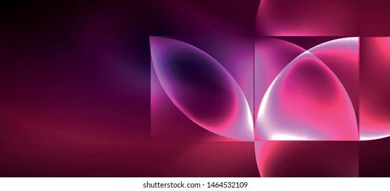 Neon glowing techno lines, hi-tech futuristic abstract background. Template with abstract shapes in dark space, vector illustration