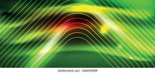 Líneas tecno brillantes de neón, plantilla de fondo abstracto de alta tecnología futurista con formas cuadradas, diseño vectorial