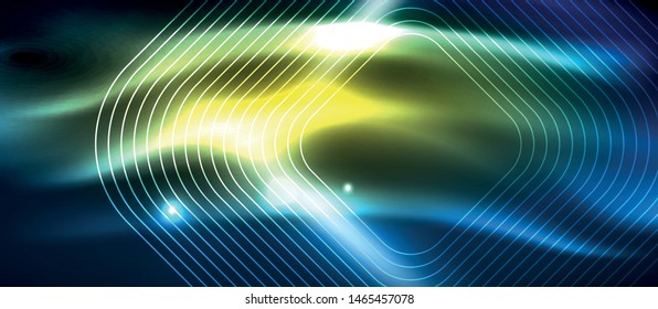Neon glowing techno lines, hi-tech futuristic abstract background template with square shapes, vector design