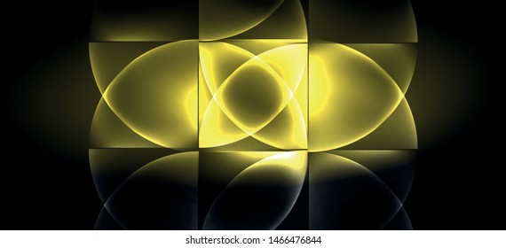Neon glowing techno lines, hi-tech futuristic abstract background. Template with abstract shapes in dark space, vector illustration