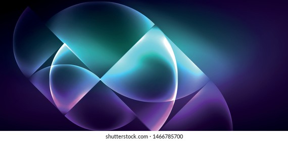 Neon glowing techno lines, hi-tech futuristic abstract background. Template with abstract shapes in dark space, vector illustration
