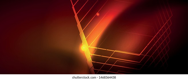Líneas tecno brillantes neón, plantilla de fondo abstracto de alta tecnología futurista