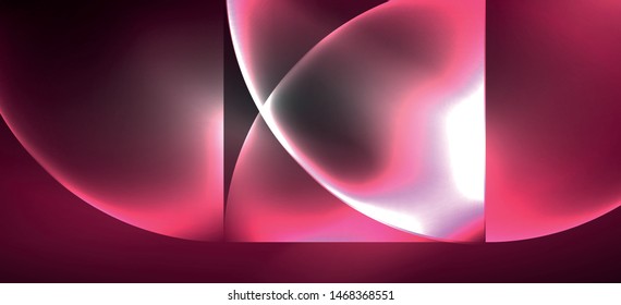 Neon glowing techno lines, hi-tech futuristic abstract background. Template with abstract shapes in dark space, vector illustration