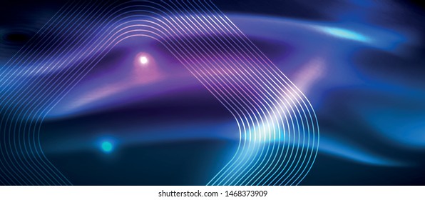 Neon glowing techno lines, hi-tech futuristic abstract background template with square shapes, vector design