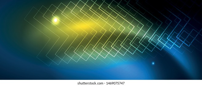 Neon glowing techno lines, hi-tech futuristic abstract background template