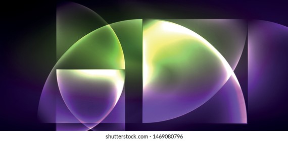 Neon glowing techno lines, hi-tech futuristic abstract background. Template with abstract shapes in dark space, vector illustration