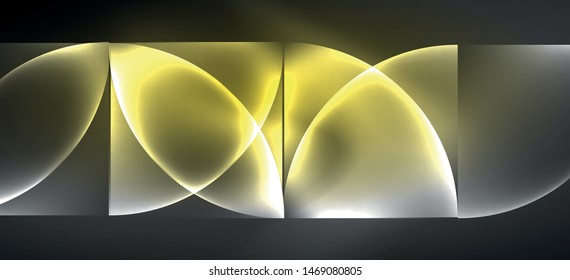 Neon leuchtende Techno-Linien, High-Tech-futuristischer abstrakter Hintergrund. Vorlage mit abstrakten Formen im dunklen Raum, Vektorgrafik