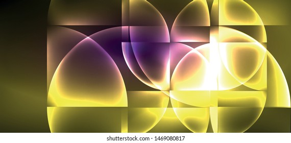 Neon glowing techno lines, hi-tech futuristic abstract background. Template with abstract shapes in dark space, vector illustration