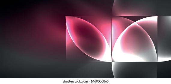 Neon glowing techno lines, hi-tech futuristic abstract background. Template with abstract shapes in dark space, vector illustration