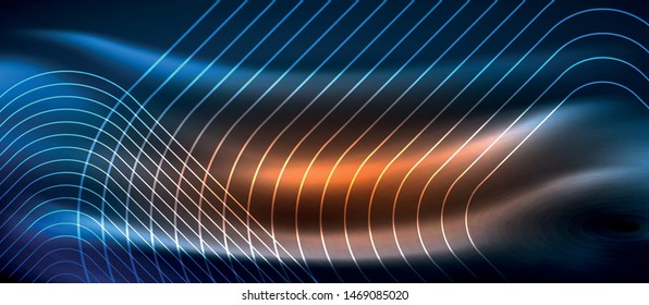Líneas tecno brillantes de neón, plantilla de fondo abstracto de alta tecnología futurista con formas cuadradas, diseño vectorial