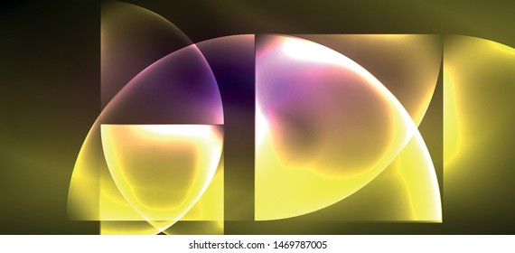 Neon glowing techno lines, hi-tech futuristic abstract background. Template with abstract shapes in dark space, vector illustration